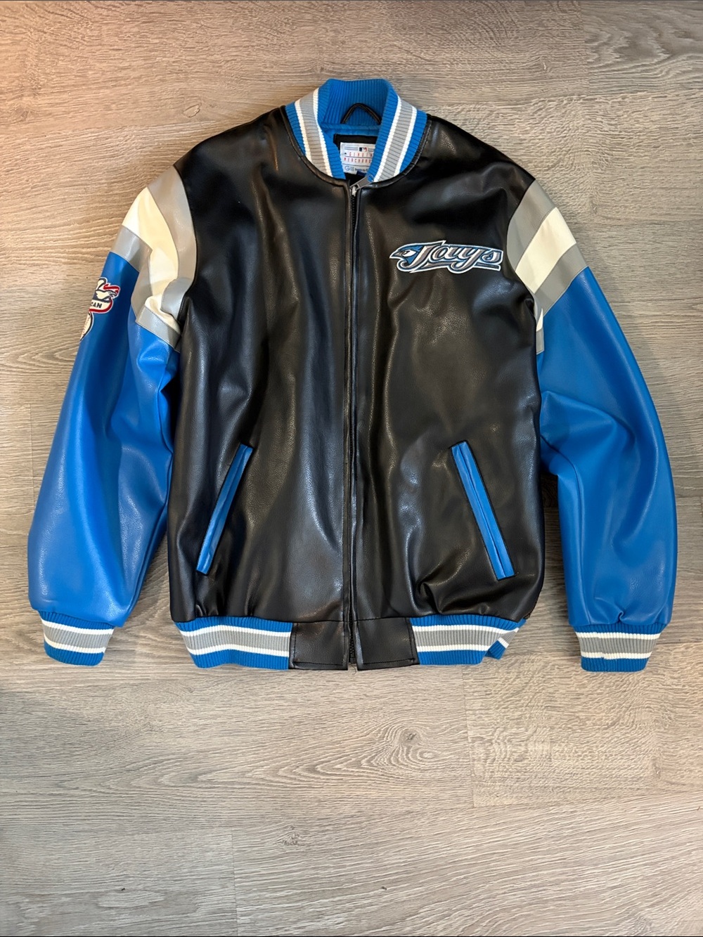 Genuine Blue Jays Y2K Varsity-Style Vegan Leather Jacket